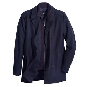 Kenneth Cole Charcoal Grey Wool Blend with Knit Bib Pea Coat Size Small